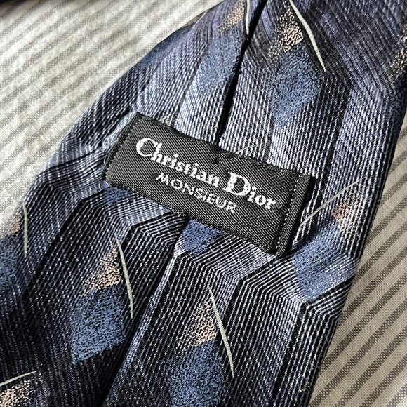 Christian Dior Vintage Neck Tie 100% Silk Blue - Picture 1 of 6
